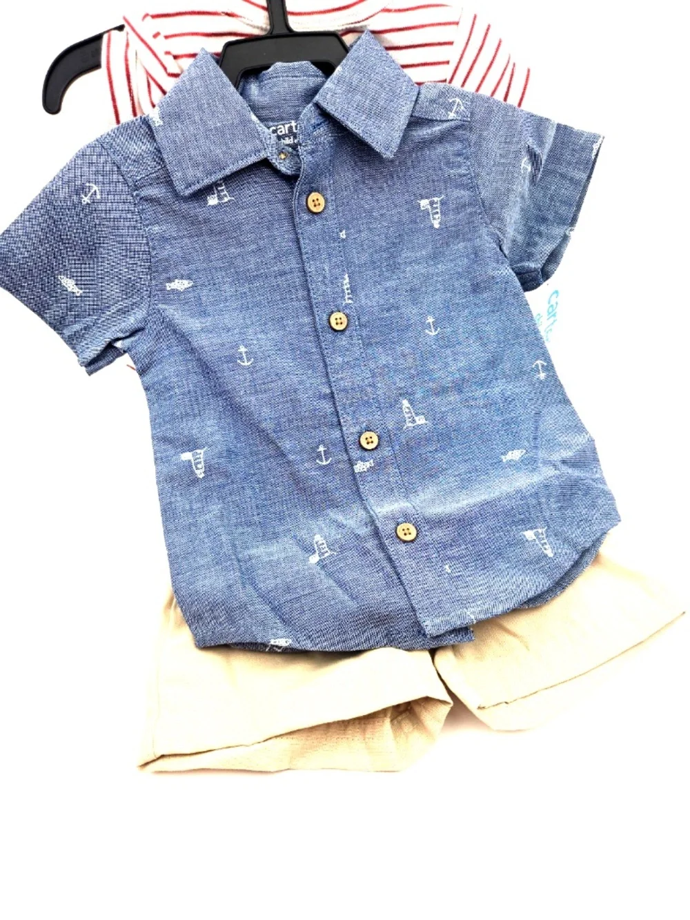 Carter's Baby Outfit Size 0-3m Boys Matching 3pc Set Top Bodysuit Shorts